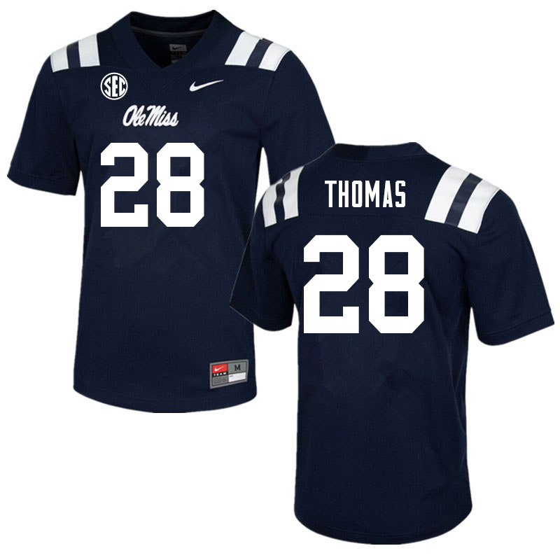 Men #28 Damarcus Thomas Ole Miss Rebels College Football Jerseys Sale-Navy